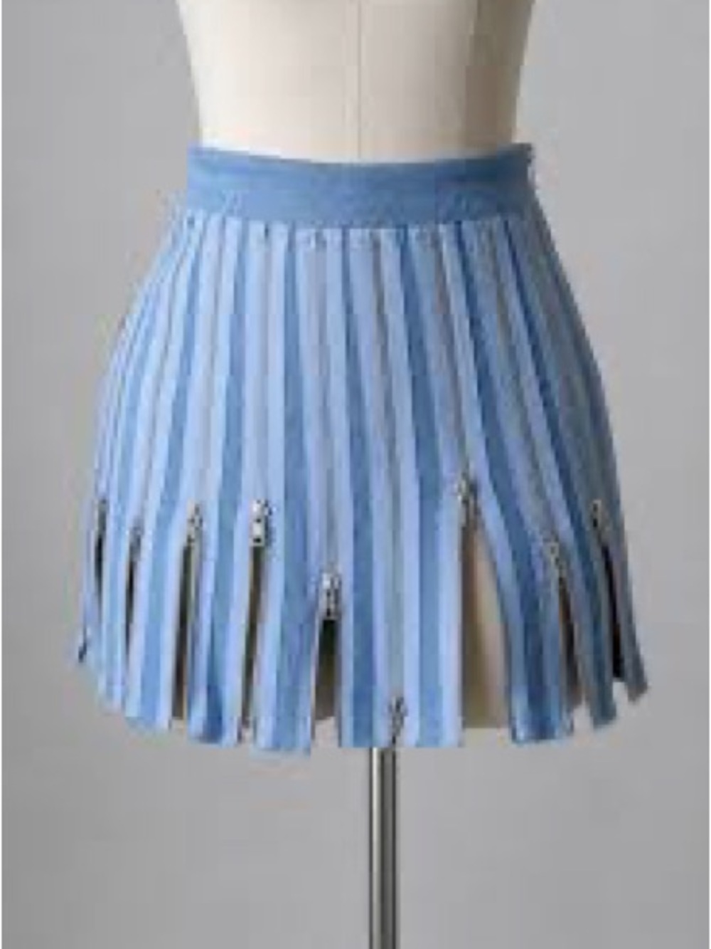 Light Blue Pleated Mini Skirt with Zipper Slits